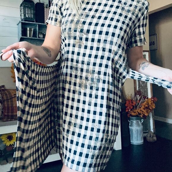 Vintage S.Roberts 1980s Shepherds check plaid floral front tie mini dress - Picture 4 of 11